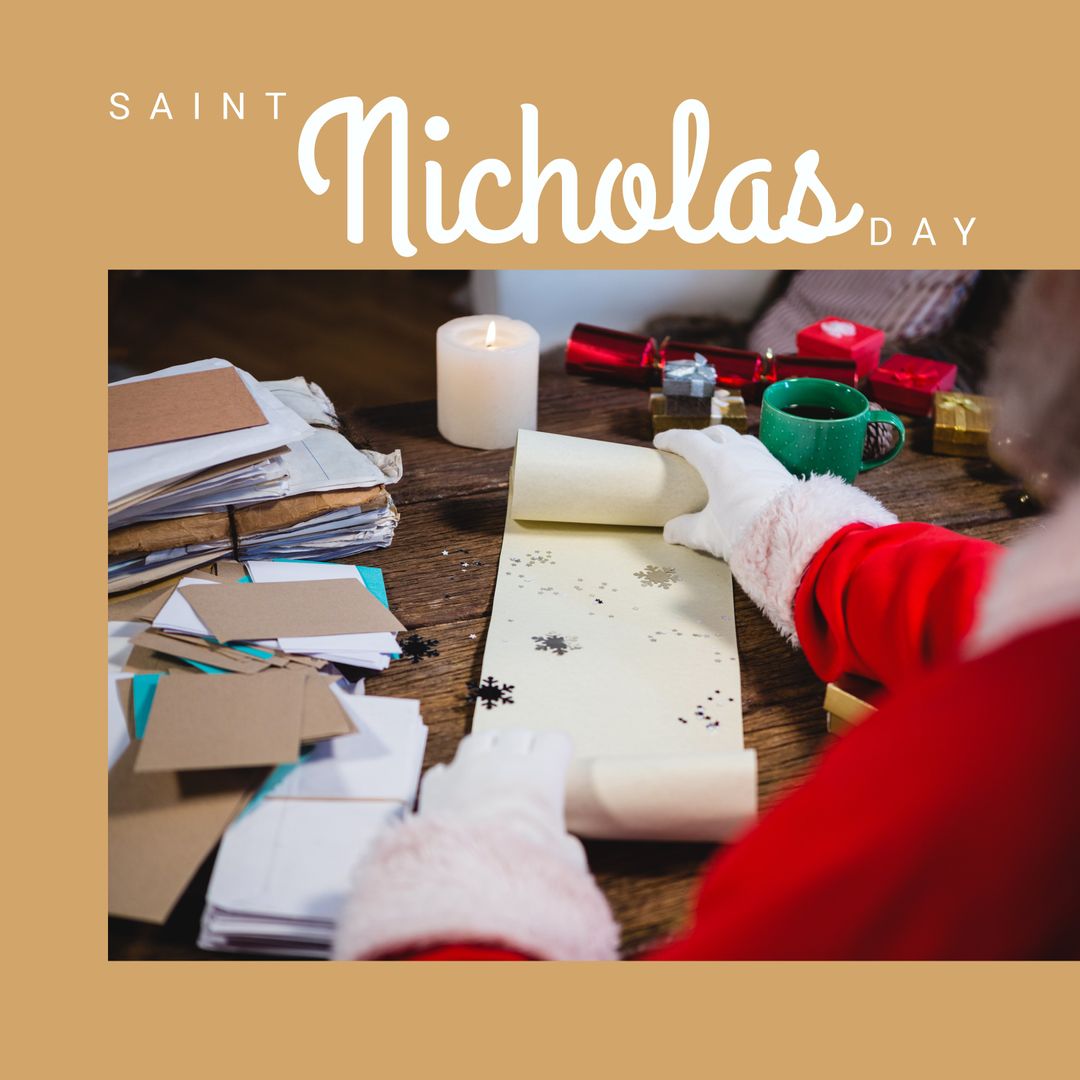 Santa Claus Preparing List for Saint Nicholas Day Celebration