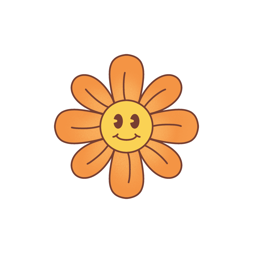 Cheerful Cartoon Flower with Orange Petals on Transparent Background
