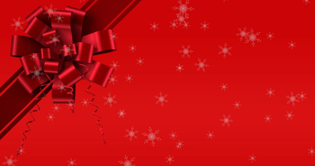 Festive Red Background with Snowflakes and Gift Ribbon