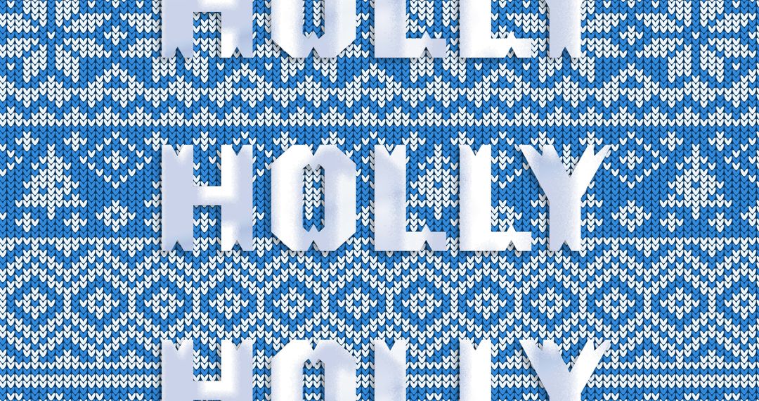 Christmas Holly Text on Blue Knitted Pattern