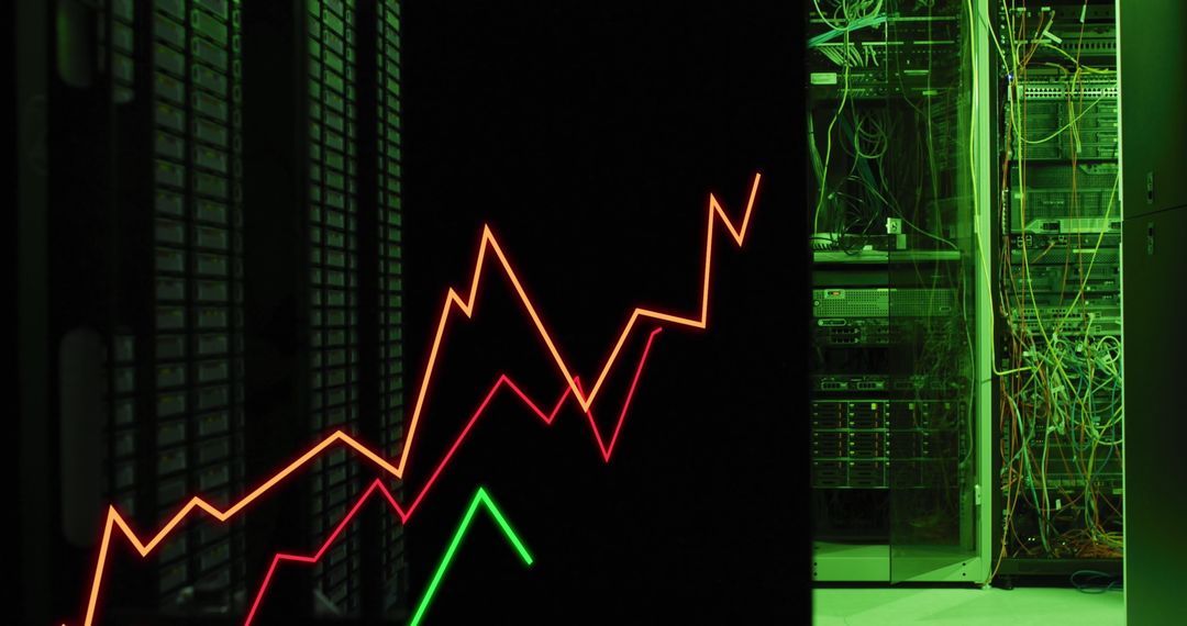 Glowing Data Chart Overlaying Advanced Server Room