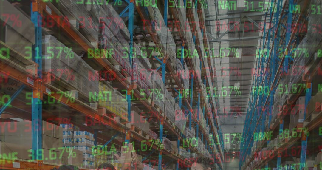 Digital Financial Data Overlaying Modern Warehouse