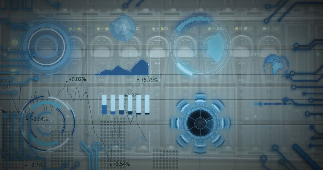 Futuristic Digital Interface with Data Visualization and Analytics