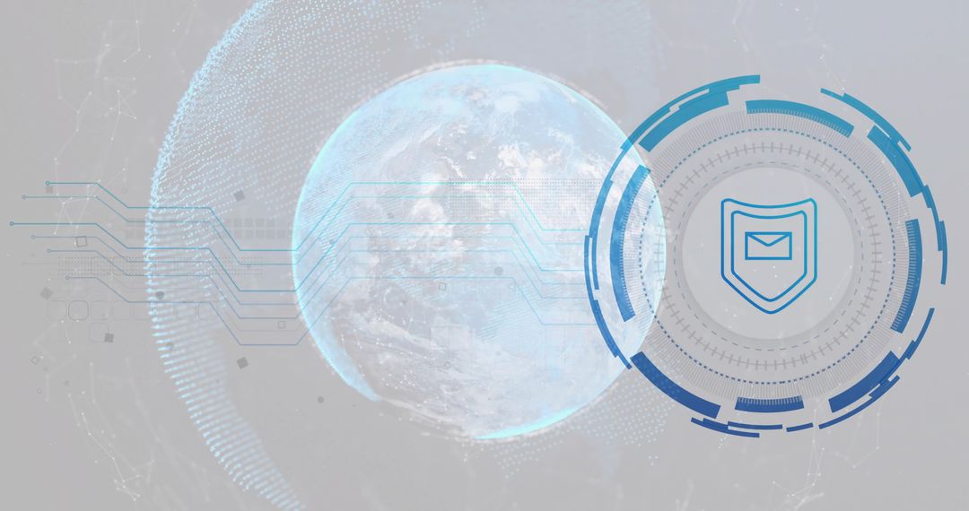 Digital Globe with Futuristic Cybersecurity Shield Interface
