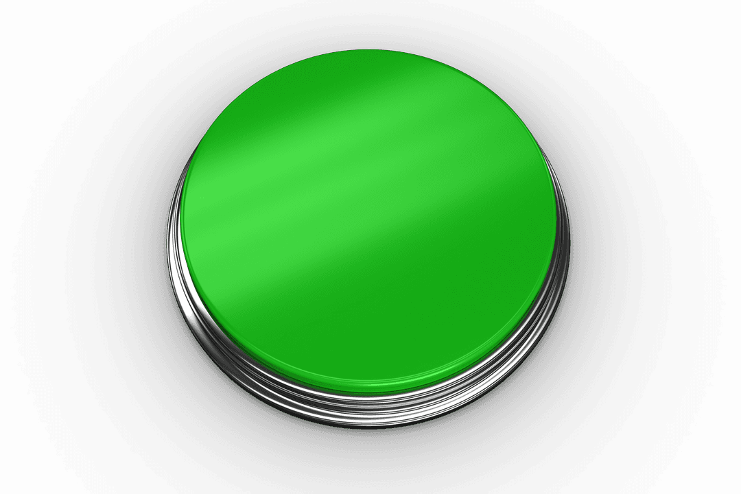 Green Circular Button on Transparent Background with Metallic Edge