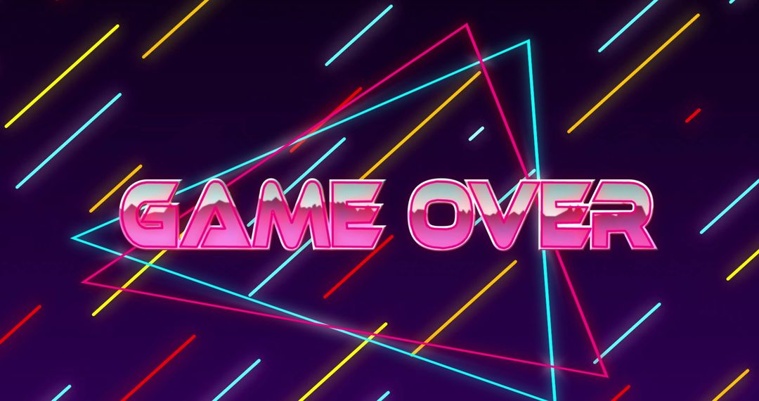 Retro Neon Game Over Screen with Colorful Lines