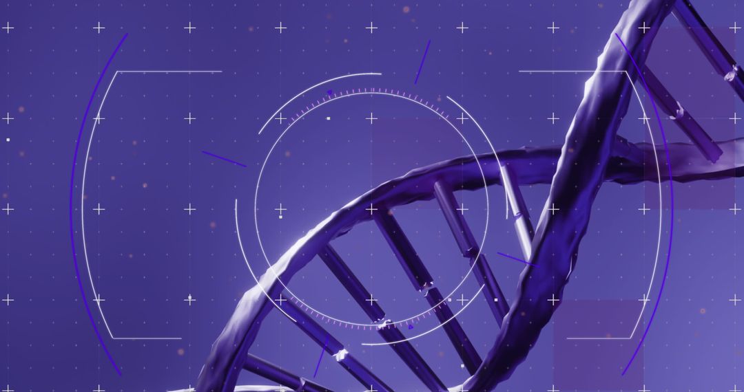 Digital Interface with DNA Helix and Futuristic Elements in Purple