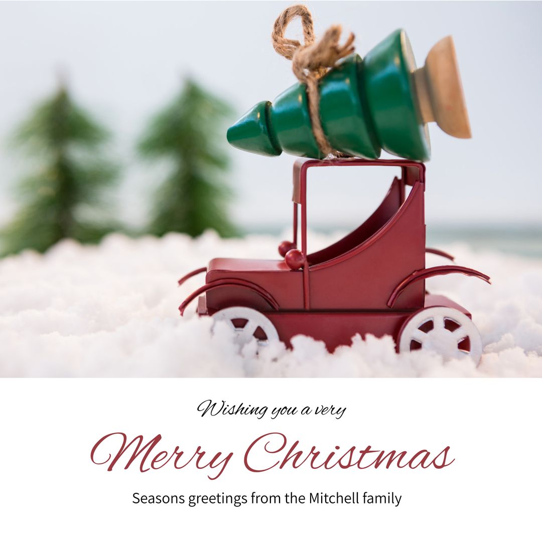 Charming Christmas Card with Miniature Truck and Tree in Snow
