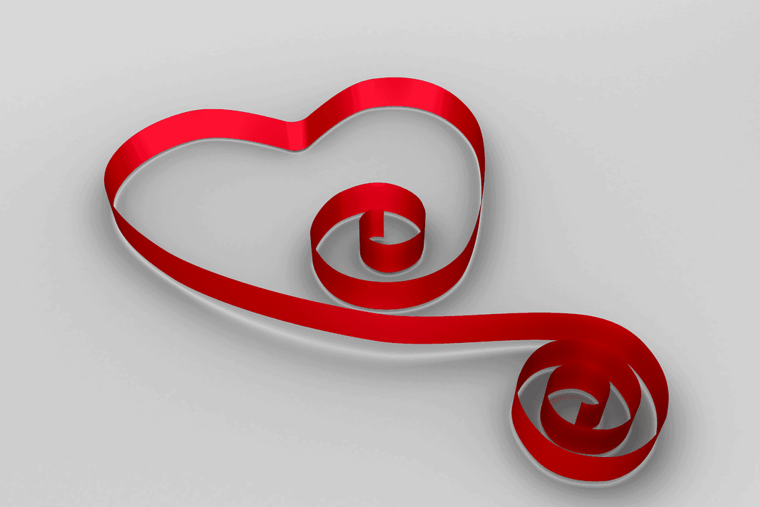 Curved Red Ribbon Forming Heart on Transparent Background