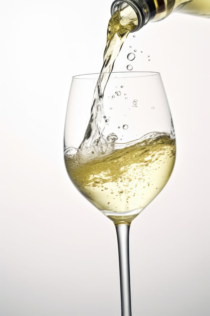 White wine pouring to glass from bottle on white background, created using generative ai technology - Free Images, Stock Photos and Pictures on Pikwizard.com