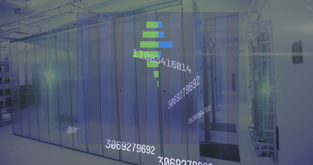 Data Processing with Overlayed Financial Graphs in Server Room