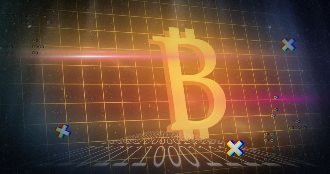 Futuristic Cryptocurrency Bitcoin Hologram on Digital Grid