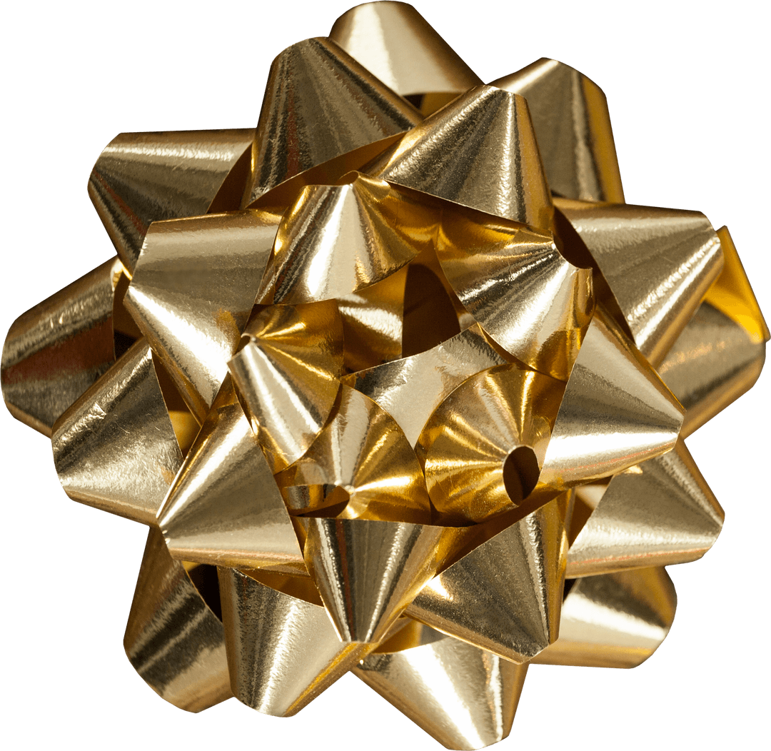 Transparent Background Close-up of Shiny Gold Gift Bow