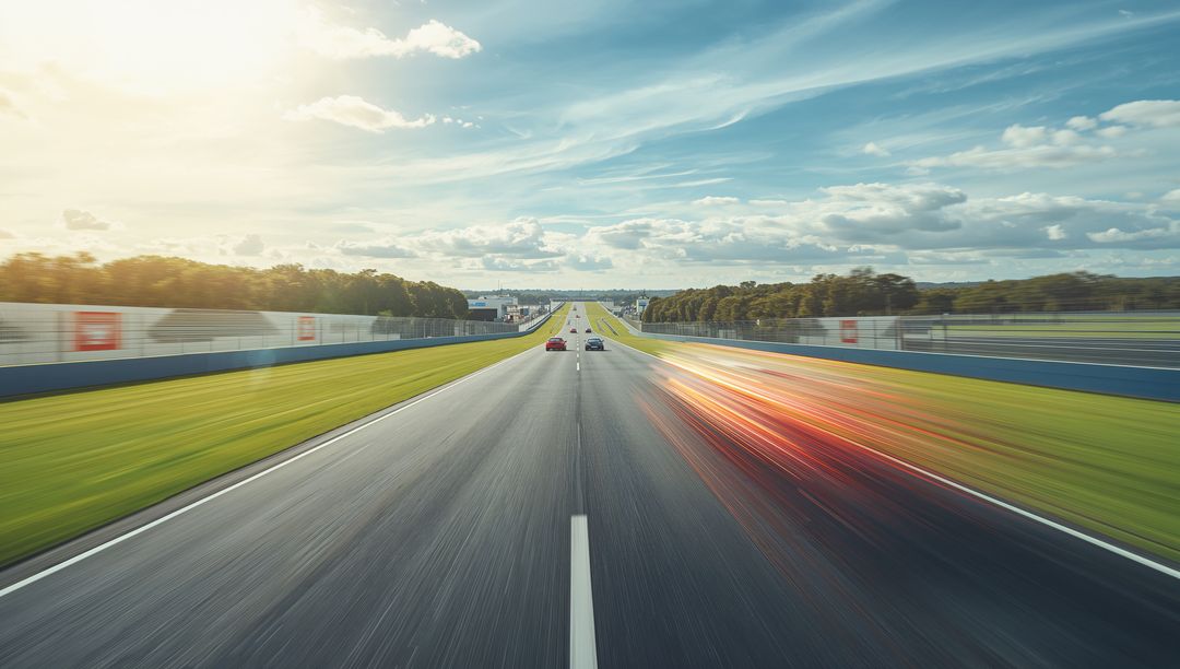 Intense competitive racing scene with cars speeding
