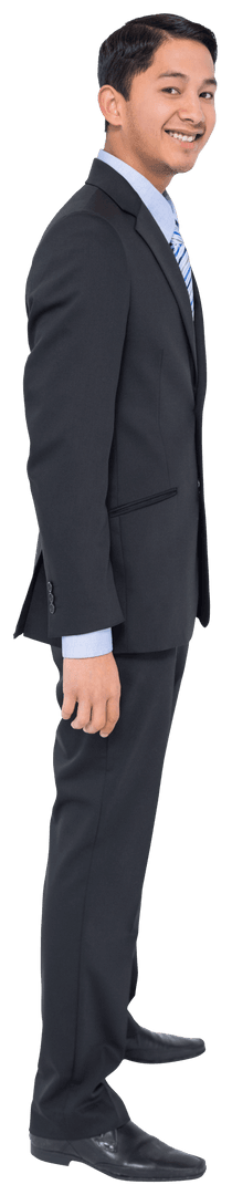 Side View of Smiling Asian Businessman on Transparent Background