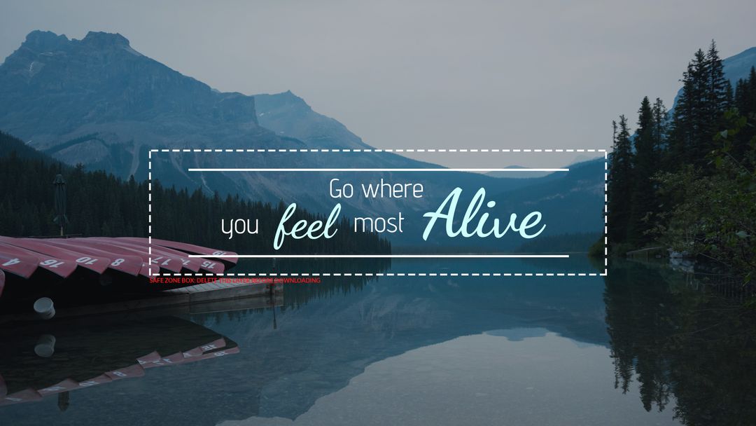 Tranquil Lake with Mountains and Docked Canoes Promoting Adventure