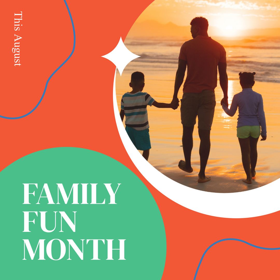 Happy Family Enjoying Beach at Sunset