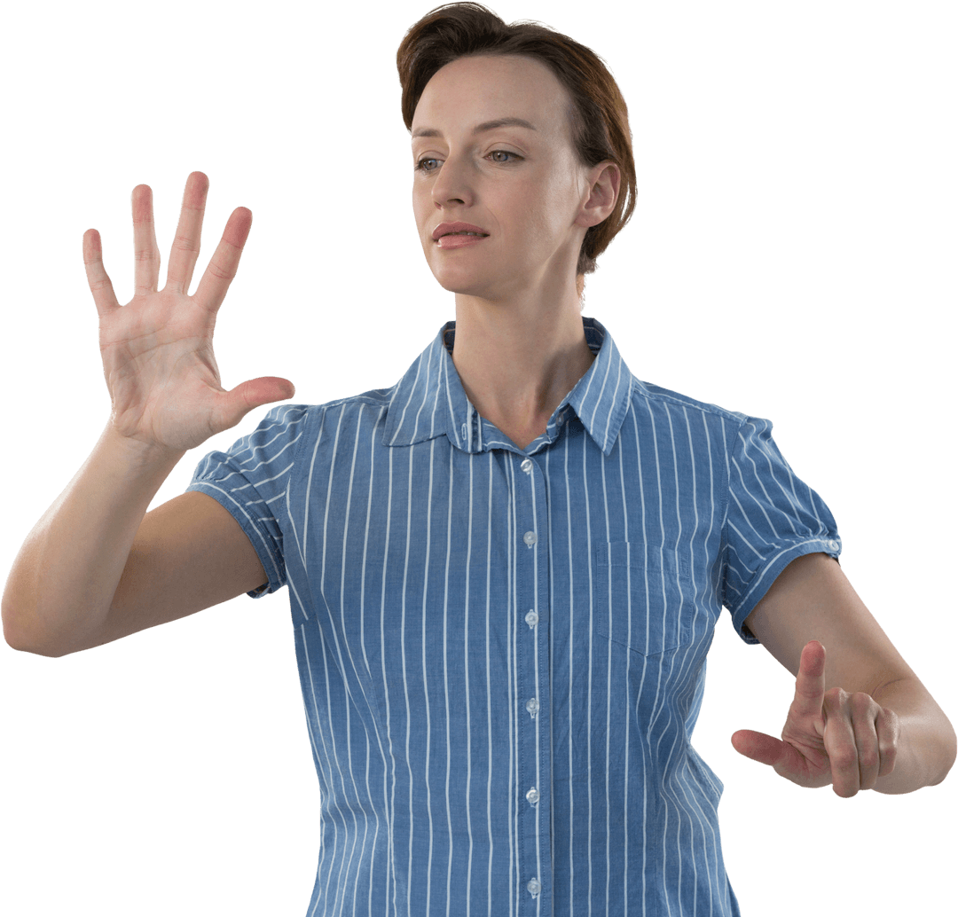 Businesswoman Interacting with Virtual Interface Transparent