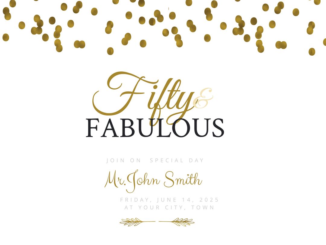 Elegant Gold Confetti 50th Birthday Invitation - Download Free Stock Templates Pikwizard.com