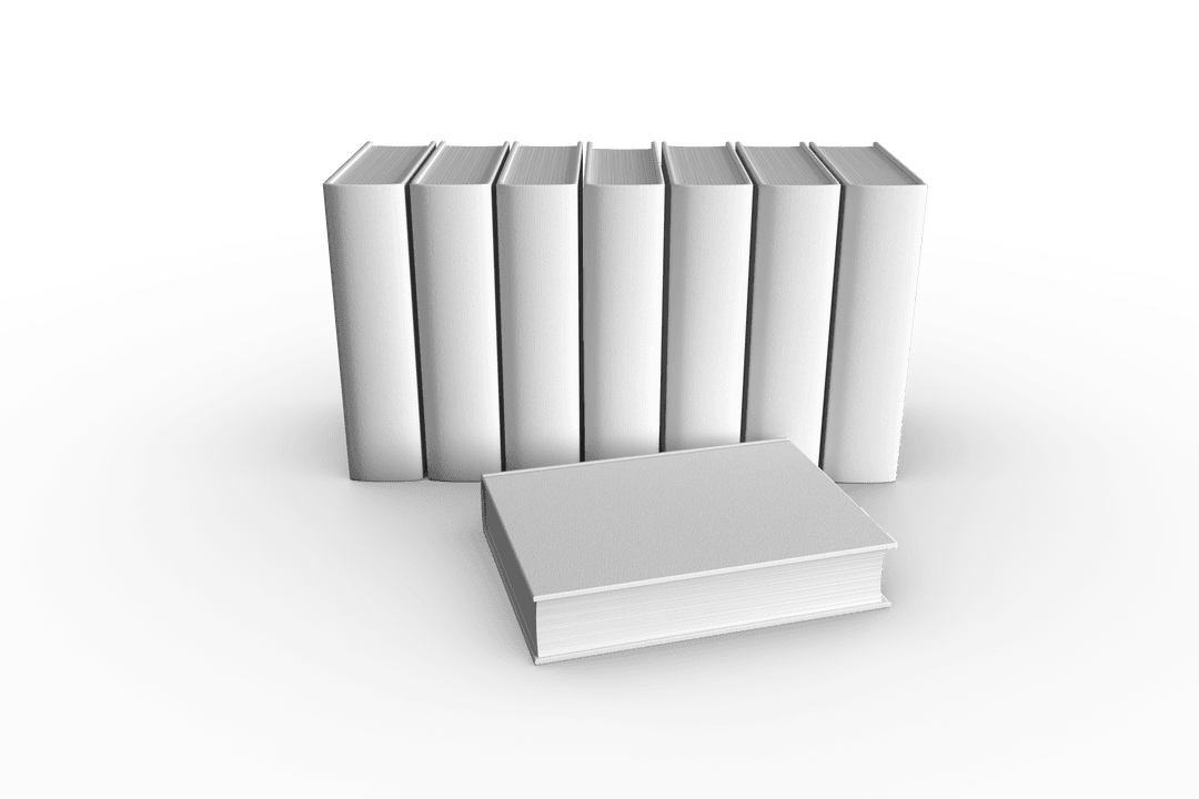 Transparent White Books Row Digital Illustration on Transparent Background
