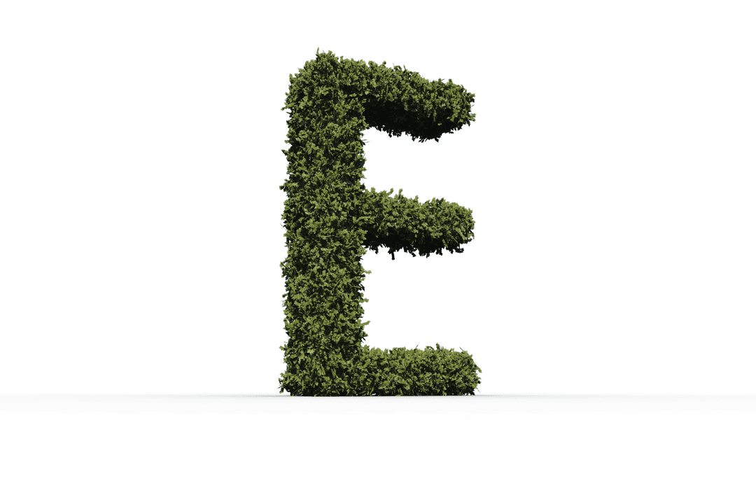 Grass Covered Letter E on Transparent Background