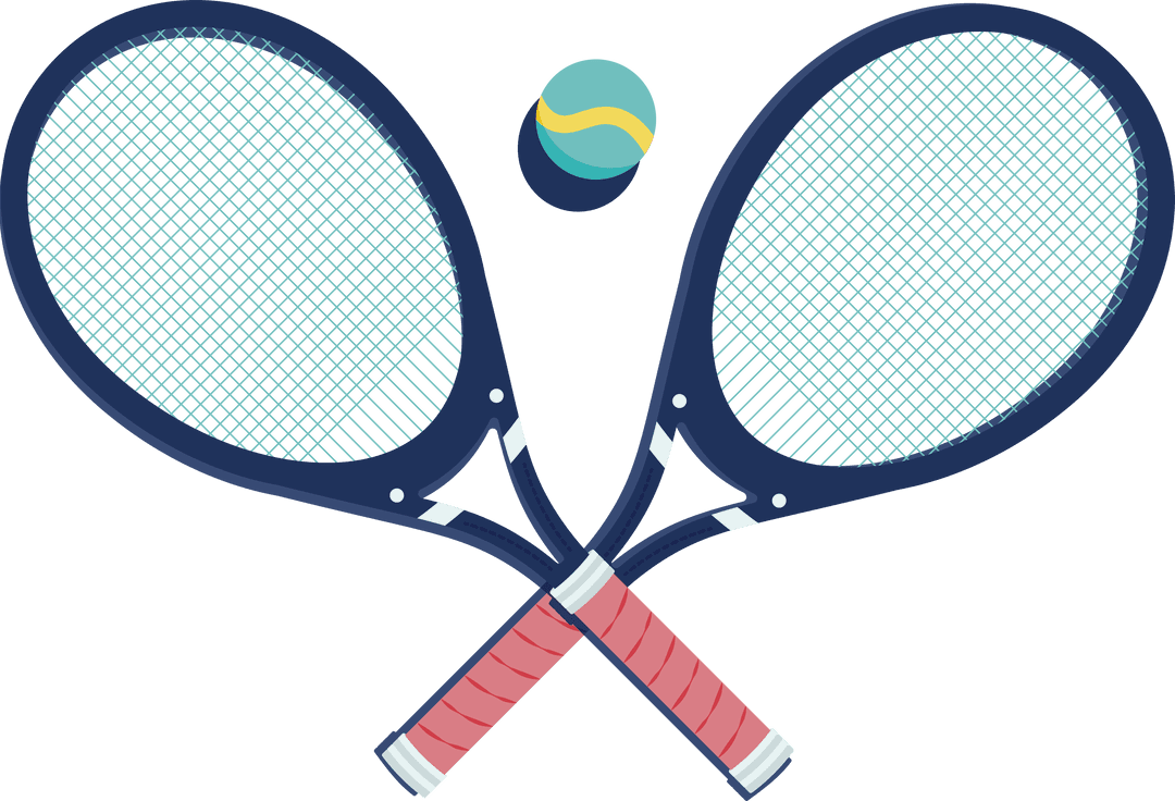 Digital Tennis Rackets and Ball Graphic on Transparent Background