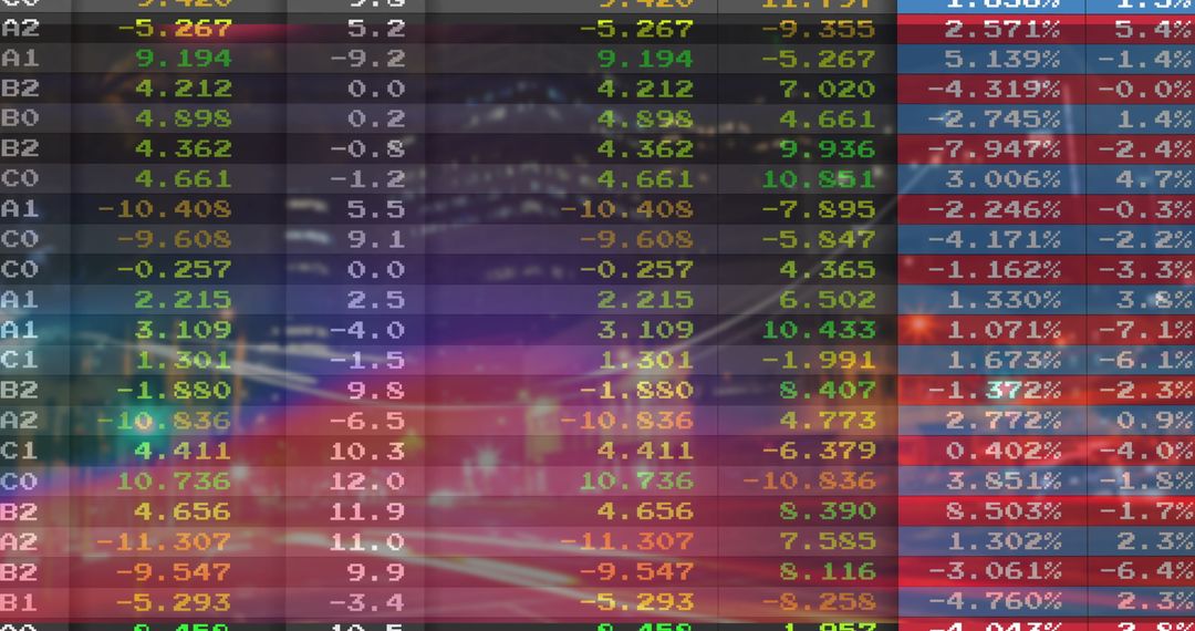 Digital Financial Grid Displaying Market Trends on Modern Trading Screen