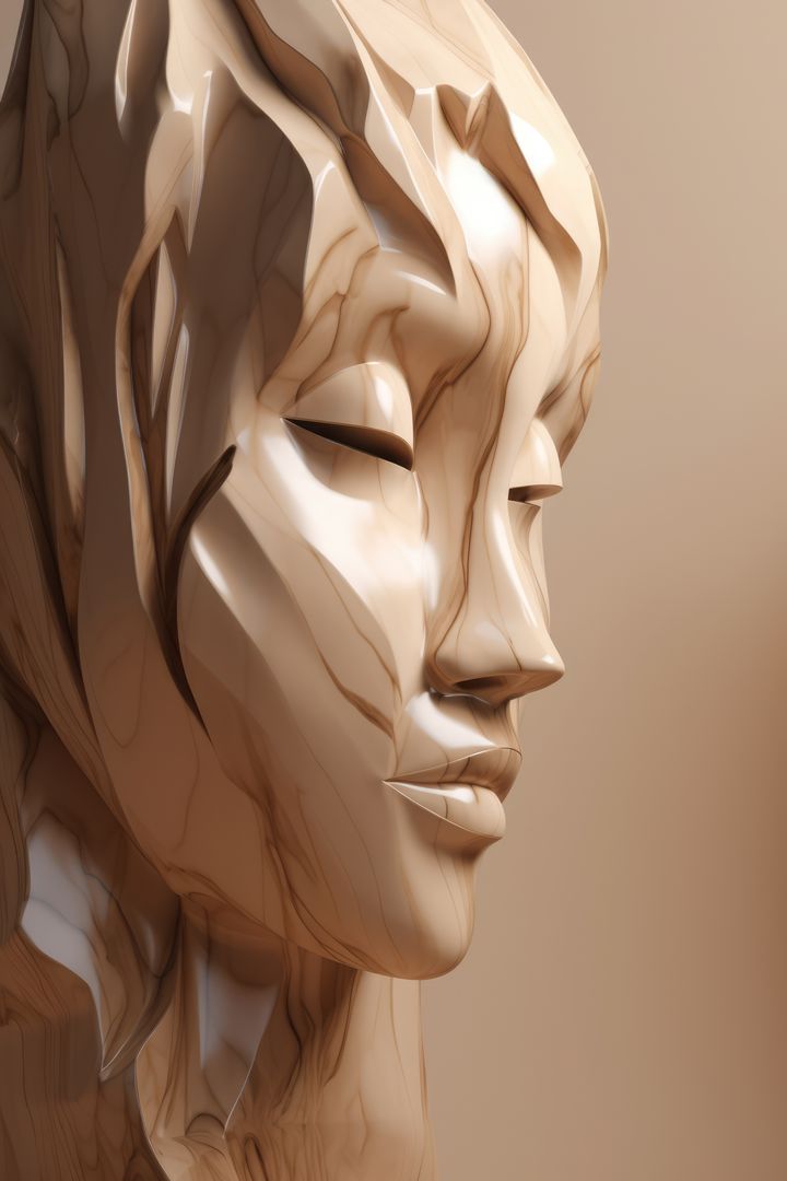 Close up of stone woman's face sculpture on beige background, created using generative ai technology - Free Images, Stock Photos and Pictures on Pikwizard.com