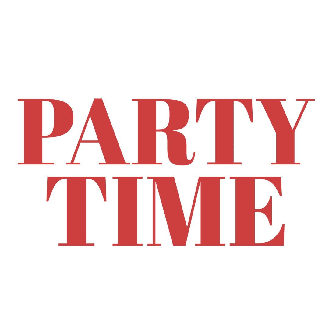Red Party Time Text on Transparent Background for Celebrations
