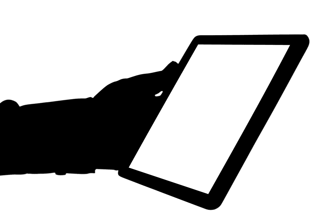 Transparent Silhouette of Hand Holding Tablet with Copy Space Screen