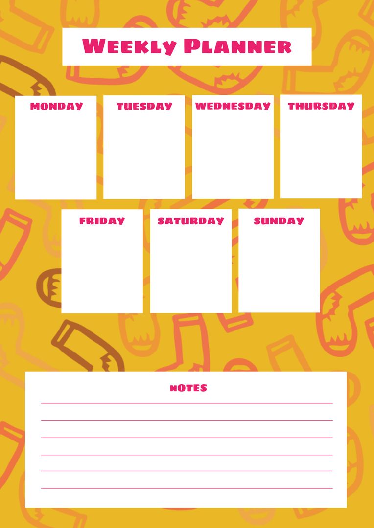 Vibrant Weekly Planner with Seven Day Layout and Notes Section - Download Free Stock Templates Pikwizard.com