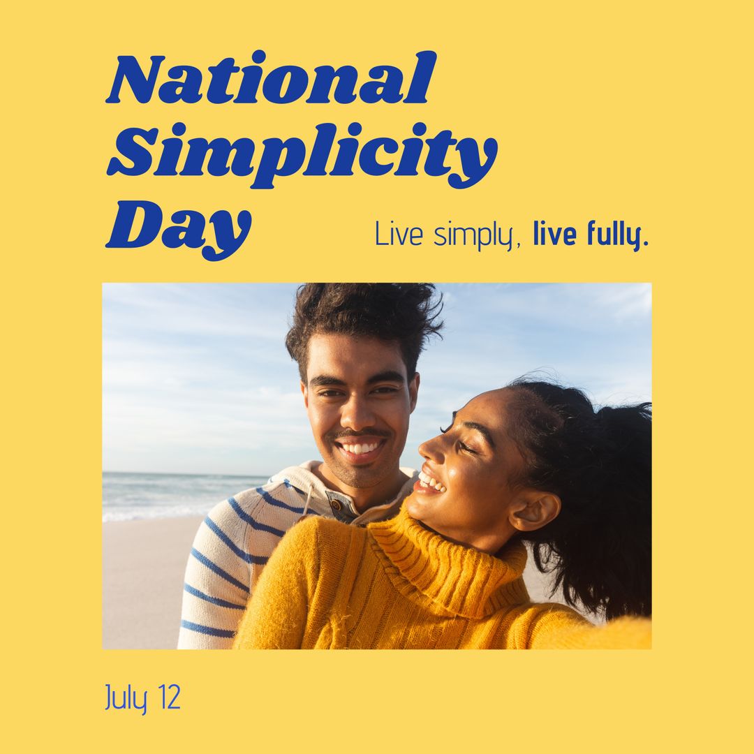 Joyful Couple Embracing on Beach for National Simplicity Day Celebration