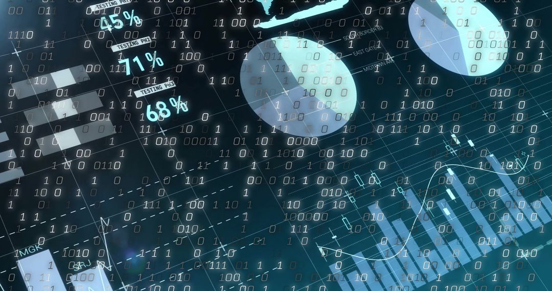 Futuristic Data Visualization with Binary Code Overlay