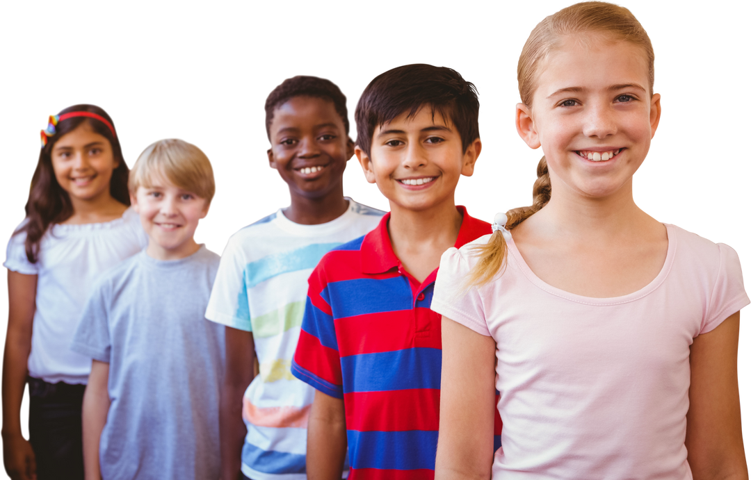 Smiling diverse children in colorful T-shirts on transparent background - Download Free Stock Images Pikwizard.com