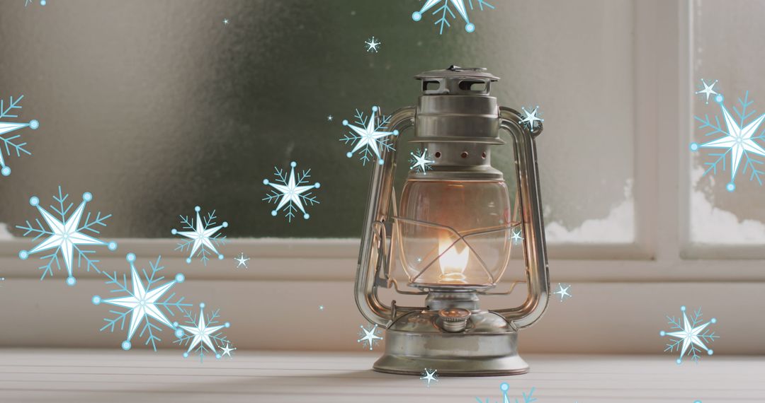 Christmas Lantern with Falling Snowflakes