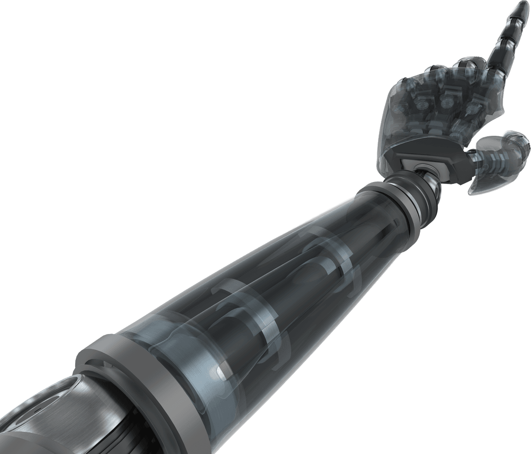 Transparent Robot Arm Pointing Forward Futuristic Design