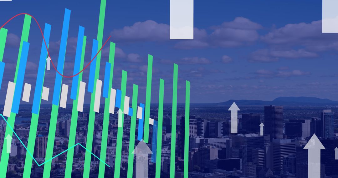 Digital Graphs Over Cityscape Representing Data and Growth