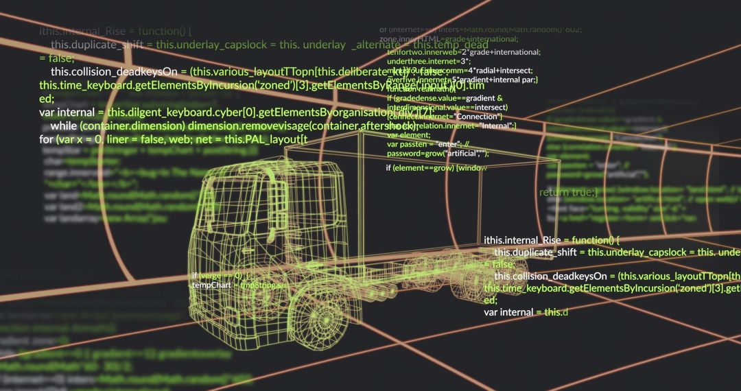 3D Wireframe Truck with Code and Grid in Virtual Design Space