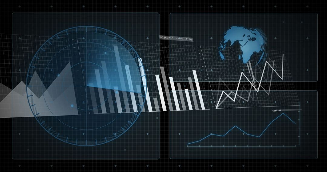 Futuristic Digital Dashboard with Data Charts and Globe