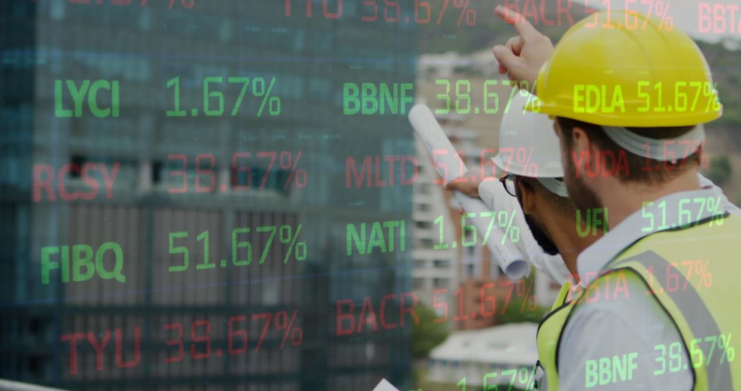 Construction Workers Analyzing Digital Stock Market Data