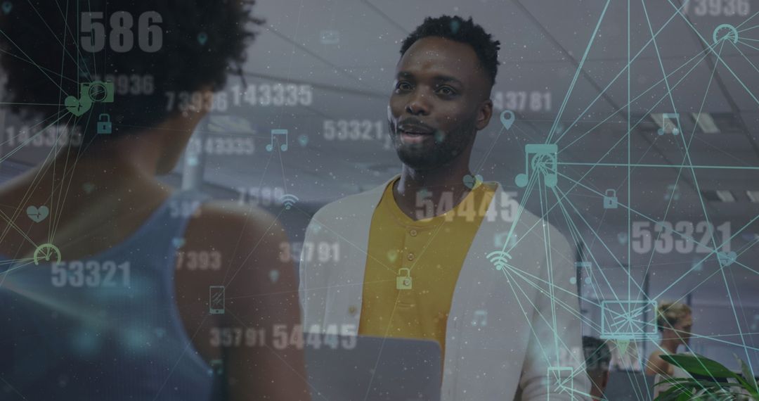 Business Networking in Modern Office with Digital Overlay