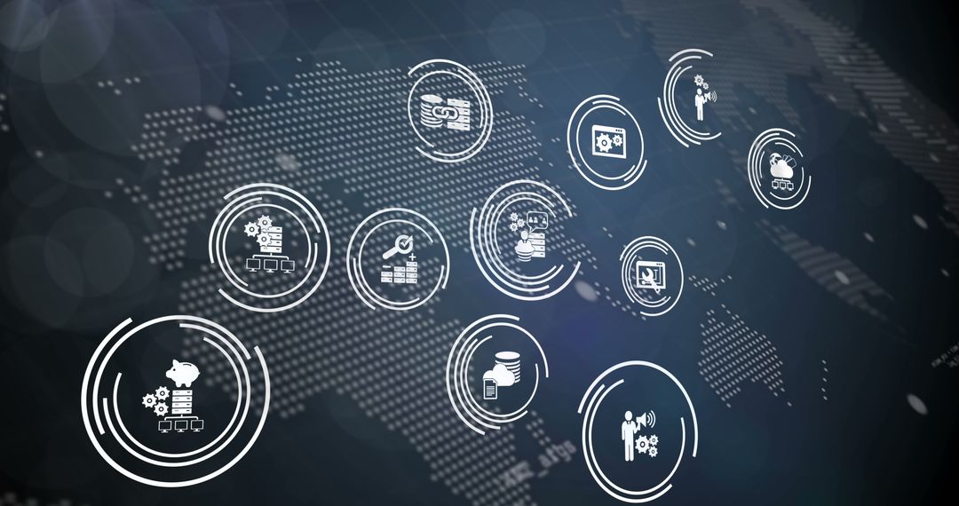 Global Technology and Services Network with Digital Icons