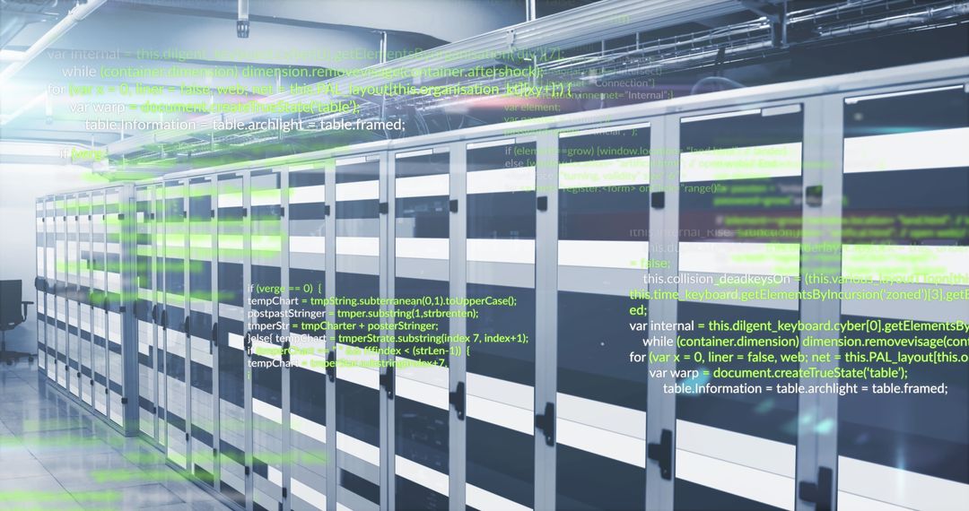 Futuristic Data Processing in Server Room with Light Trails