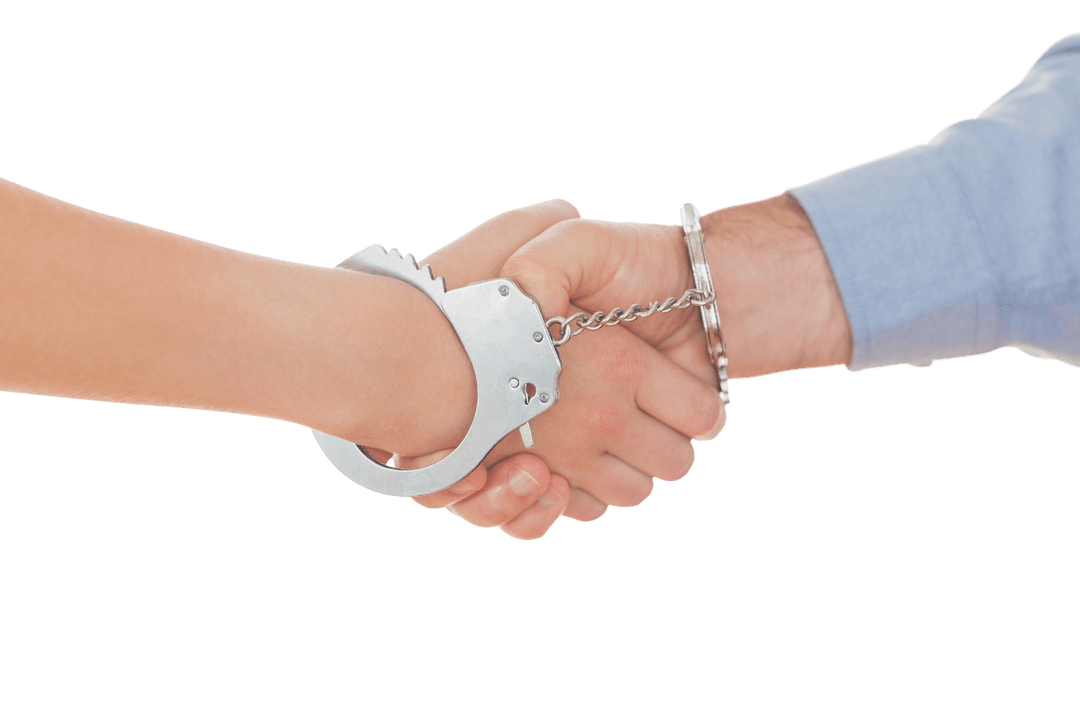 Handcuffed Handshake Symbolizing Commitment and Restriction on Transparent Background