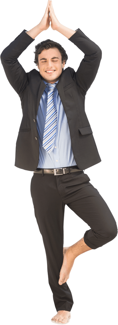 Caucasian Businessman Balancing in Yoga Pose Transparent Background