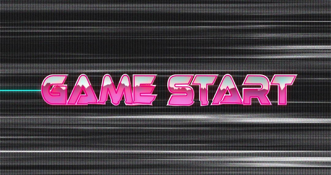 Retro Game Start Text with Neon Light Trails