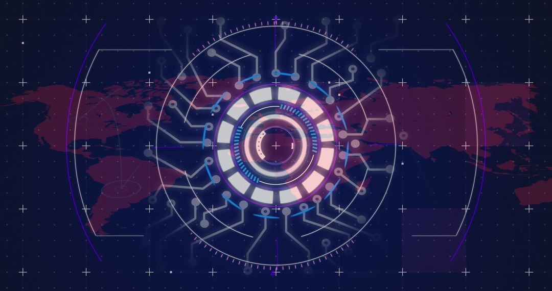 Futuristic Digital Interface with World Map and HUD Elements