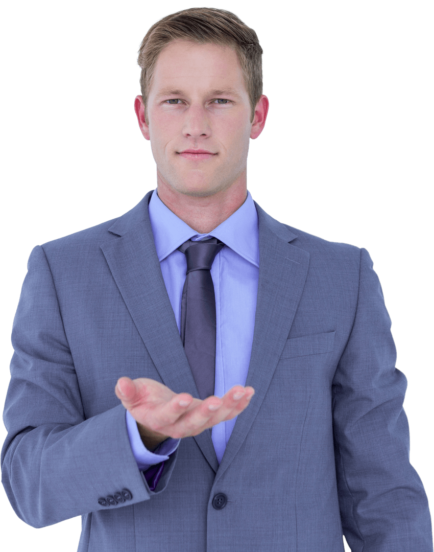 Transparent Businessman Offering Open Hand Gesture