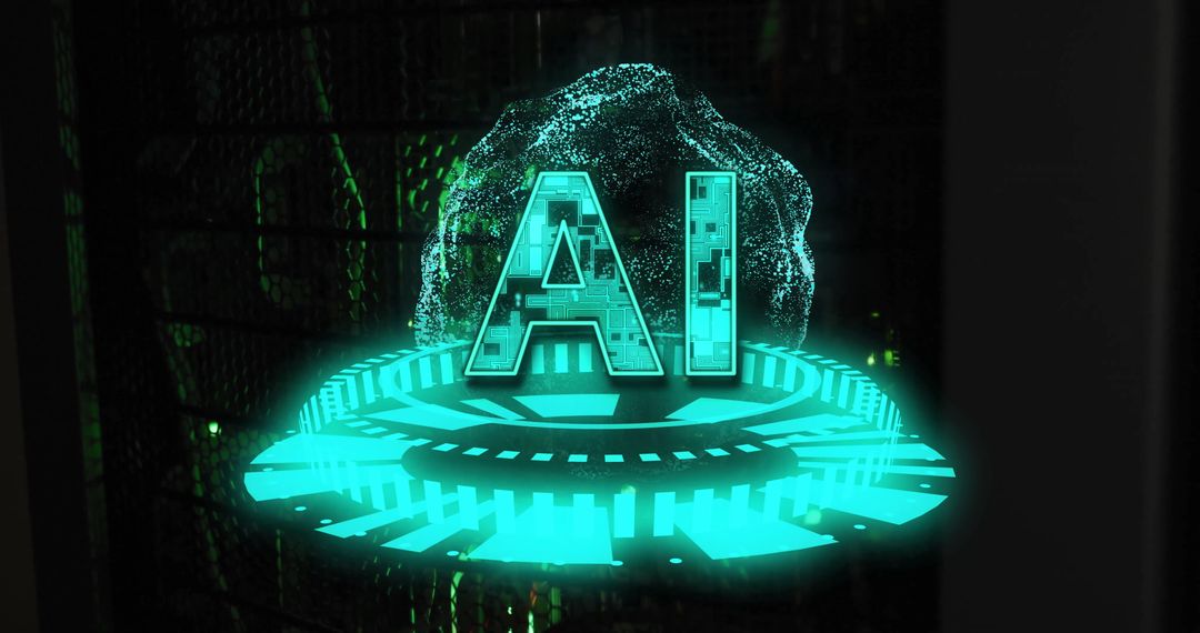 Futuristic AI Lit Up with Glowing Green Elements