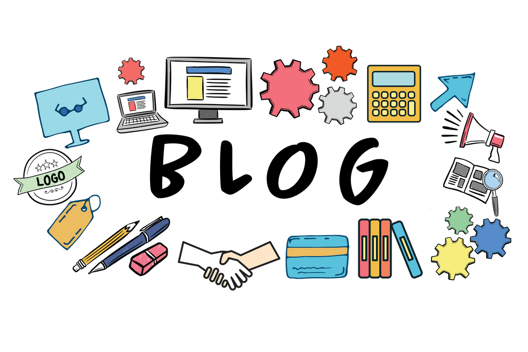 Transparent Business Icons Including Digital Elements and Blog Concept